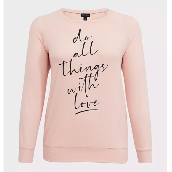 TORRID 1 Plus Size With Love Light Pink Hacci Raglan Sweatshirt Graphic Pullover - Picture 4 of 16
